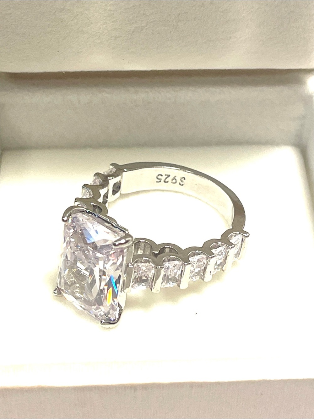Sterling Silver Clear Emerald-Cut CZ Engagement Ring